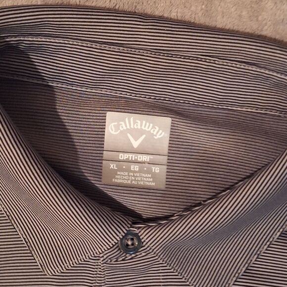 ⛳Callaway Opti-Dri Gray Golf Short Sleeve Logo Men Polo Shirt XL Pin Striped - Picture 5 of 12